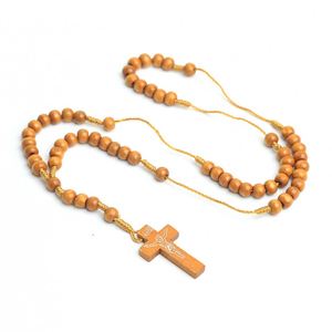 Rosario Católico de Cuentas de Pino Natural con Cruz, Collar de Rosario para Hombres y Mujeres, Joyería Cristiana al por Mayor, Regalos de Iglesia para Pascua - Product Image 5
