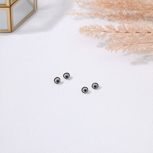 Boucles d'oreilles à clous réversibles Blue Eye en acier inoxydable plaqué or pour femmes, bijoux tendance - Product Image 3