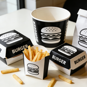 Contenants alimentaires en papier jetables personnalisés, biodégradables et écologiques, avec poignée, pour la restauration rapide, poulet frit, hamburgers - Product Image 5