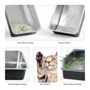 Langlebige pulver beschichtete Edelstahl Schwarz Farbe Custom ized Kitty <span class=keywords><strong>Cat</strong></span> Toiletten box Großhandel Große Haustier Katzenstreu Pfanne Sandkasten - Product Image 3