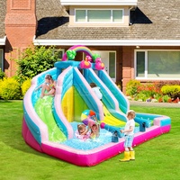 Toboggan aquatique gonflable commercial avec piscine à jets d'eau, double piste arc-en-ciel, parc aquatique extérieur pour enfants à vendre