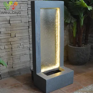 Heiße künstliche Glasfaser Indoor Outdoor Garten Wasser Bildschirm Spiegel Glaswand Wasserfall Brunnen Funktion mit LED-Lichterkette