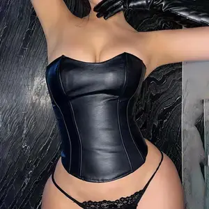 <span class=keywords><strong>Corset</strong></span> Femme Faux Cuir <span class=keywords><strong>Noir</strong></span> <span class=keywords><strong>Rouge</strong></span> Fermeture à Glissière Devant Bustier Corsets Top - Product Image 1