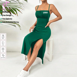 <span class=keywords><strong>Vestido</strong></span> <span class=keywords><strong>ajustado</strong></span> de moda para mujer con logo personalizado Loveda, <span class=keywords><strong>tirantes</strong></span>, abertura alta y color liso que realza la cadera - Product Image 1
