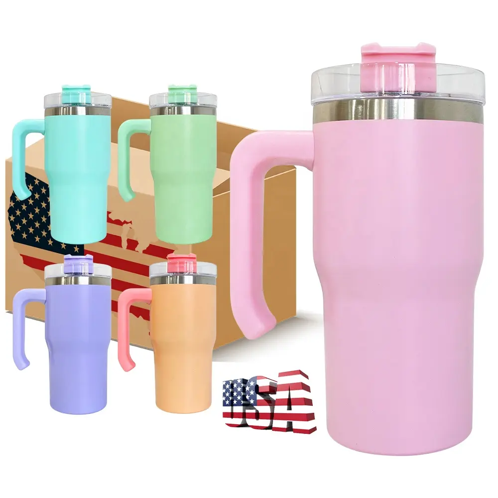 Usa Magazijn 20Oz Candy Macaron Gekleurde Vacuüm Blanco Sublimatie Kinderen Student Reizen Mokken 20Oz Quencher Tumbler Met Handvat