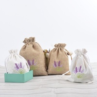 Sac en toile de lin brodé, pochette de rangement à cordon lavande, boîte cadeau pour bijoux, emballage en coton et toile de jute, personnalisable, en stock