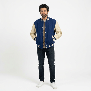 Custom Private Label <b>Baseball</b> Varsity <b>Jackets</b> 100% Cotton Stand Collar Front Logo Breathable Winter Casual <b>Men's</b> <b>Jackets</b> - Product Image 1