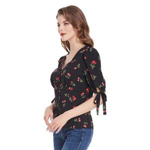 Top e Camicetta Vintage da <span class=keywords><strong>Donna</strong></span> Personalizzata con Maniche a Sbuffo, Scollo a V e Abbottonatura <span class=keywords><strong>in</strong></span> Chiffon e <span class=keywords><strong>Raso</strong></span> - Product Image 2