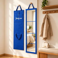 Miroir sur pied portable en acrylique bleu à 3 volets avec sac en feutre, miroir de corps entier suspendu avec logo personnalisé