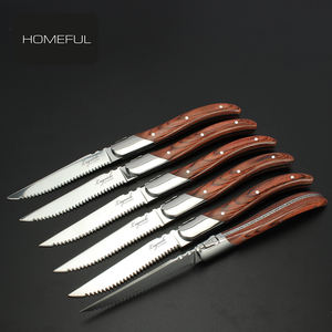 Ensemble de 6 couteaux à steak Laguiole dentelés en bois de rose, acier inoxydable à haute teneur en carbone forgé, lame de 5 pouces, couteau Laguiole ergonomique - Product Image 2