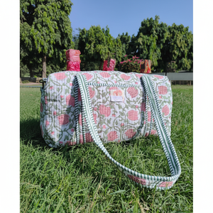 Large Size Beautiful Block Print Cotton Quilted Duffle <b>Bag</b> Indian Handmade Floral Print Weekender Shoulder <b>Bag</b> for Women Travel - Product Image 1