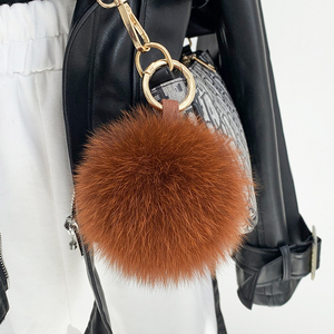Luxury Fluffy Real Raccoon Fur Ball 15cm Fox Fur Pom Poms Handbag Car <b>Leather</b> Strap Keychain <b>Key</b> <b>Chain</b> - Product Image 4