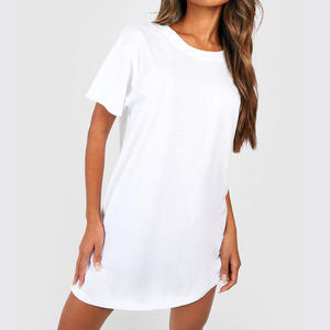 Базовая негабаритная хлопковая футболка платье Женская Повседневная Высококачественная футболка с круглым вырезом Длинная женская - Product Image 4