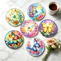 Sous-verre rond en verre imprimé UV, motif papillon floral, pour décoration de tasses à café, thé et autres boissons, idéal pour la maison
