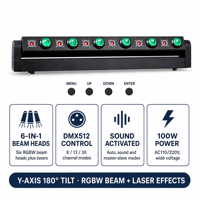 Projecteur à tête mobile 6 faisceaux 6 lasers RGBW, Combo Laser Beam, Barre de scène DMX512 8 13 38 CH, Axe Y 180°, Large plage de tension AC110 220V