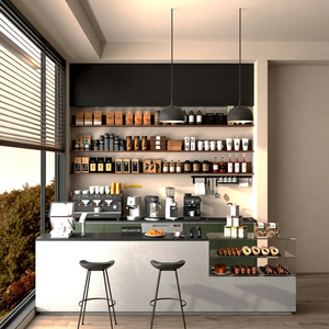 Vitrines de café personnalisables en acier inoxydable avec éclairage LED en verre trempé, écologiques, élégantes, pour bar à café - Product Image 1