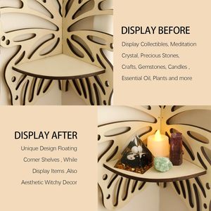 Estantes Flotantes de Madera con Forma de Mariposa para Esquina de Pared, para Cristales y Piedras, Decoración Boho para el Hogar, Regalo Estético y Místico - Product Image 4