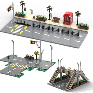 MOC аксессуары, строительный блок, городская группа, нижняя пластина, вид на улицу, дорожная тарелка, сборка, Модель игры, игрушки из кирпича