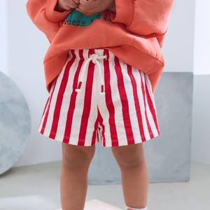 Commercio all'ingrosso personalizzato Logo carino vestiti di moda <span class=keywords><strong>bambina</strong></span> estate stile coreano Oversize verticale <span class=keywords><strong>pantaloncini</strong></span> a righe rosse - Product Image 1