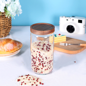 Glass Storage Jars with Acacia Wooden Lid, 32 OZ Borosilicate Glass Containers Kitchen Food Canisters for Coffee Beans Nuts