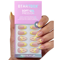 Faux ongles courts en amande, de haute qualité, en gel souple, avec joli nœud, pointe française jaune, premium, à presser, vente en gros