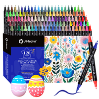 Ensemble de 120 stylos à peinture acrylique, marqueurs à double pointe avec pointe fine et pinceau, marqueur acrylique imperméable pour l'art