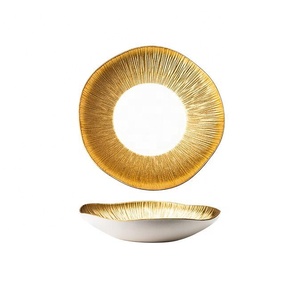 Plato Hondo <span class=keywords><strong>de</strong></span> Porcelana con Detalles en Oro <span class=keywords><strong>de</strong></span> Lujo, 8-12 Pulgadas, Apto para Lavavajillas, para Frutas/Postres, para Hotel/Restaurante - Product Image 6