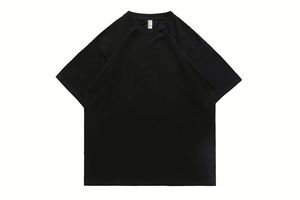 เสื้อยืดคอตตอน 100% 250GSM สำหรับผู้ชาย สไตล์เรโทร ลุคหลวมๆ ใส่ได้ทั้งผู้หญิงและผู้ชาย  แบบลำลอง มีโลโก้ สีดำ - Product Image 1