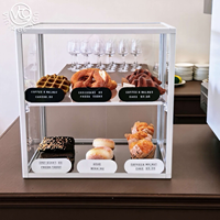 Vitrine de boulangerie vintage à trois niveaux en acrylique de qualité supérieure, avec cadre métallique blanc, autoportante, facile à nettoyer, robuste, pour comptoir – Vente directe usine