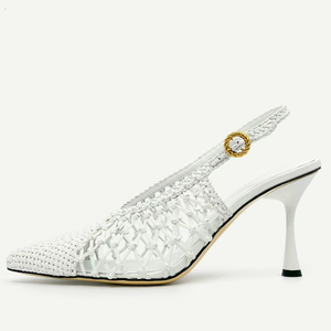 Sandalias de tacón alto de aguja con punta abierta y diseño trenzado en la parte superior, con tira trasera, talla grande 44 para mujer, ideales para verano y exteriores. - Product Image 4