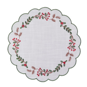 Tovaglietta Natalizia 2026 Made in China con Ricamo Floreale in Poliestere, Tovaglietta Rossa <span class=keywords><strong>e</strong></span> Verde - Product Image 1