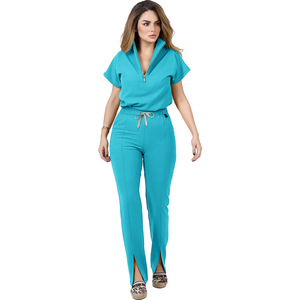 Unisex Stretch <b>Scrub</b> Suit Split Set Moisture Wicking Knitted Fabric Hospital Uniforms Summer Work <b>Clothes</b> S XXL - Product Image 2