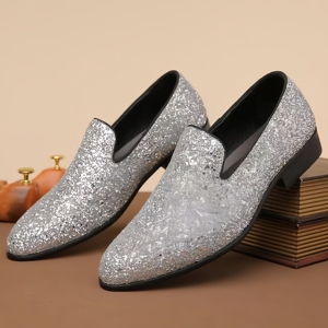Mocassins de Luxe pour Hommes – Chaussures Habillées Dorées et Argentées à Paillettes, Idéales pour Mariages et Soirées – Chaussures Plates de Créateur de Haute Qualité à Enfiler pour Hommes - Product Image 3