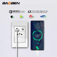 BAOBEN 4*2 Prise murale double USB Type C en verre trempé blanc, norme brésilienne, interrupteur lumineux, Suisse 10A 20A