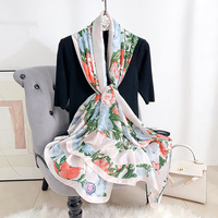Écharpe longue en satin effet soie à imprimé floral botanique personnalisé pour femme, style vintage coréen et japonais, châle cadeau, vente en gros