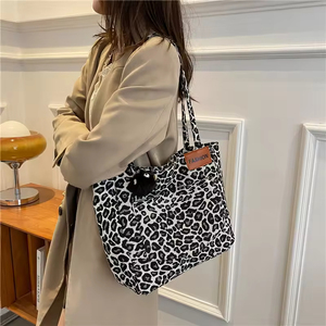 Sac à main en toile de grande capacité, imprimé léopard occidental, tendance, décontracté, sac à bandoulière préppy, double sac portable, bolsas feminina - Product Image 3