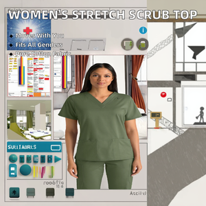 Uniforme Médico Unisex con Cuello en V, Elástico, con Bolsillo con Cierre, Uniforme de Hospital, Tejido de Punto, 100% Algodón Poliéster - Product Image 2