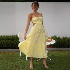Moda Sexy gran oferta bonitos Vestidos de <span class=keywords><strong>mujer</strong></span> seductor hueco cuello en V sin mangas sólido suelto grande largo Swing Vestidos para <span class=keywords><strong>mujer</strong></span> - Product Image 4