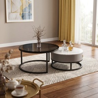 Ensemble de tables basses gigognes au design contemporain avec plateau en pierre frittée durable, structure en fer, hauteur réglable, gain de place, léger