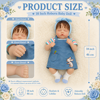 BAkwbwBY Poupée Reborn de 18 pouces avec corps en tissu, nouveau-né endormi, tenue lapin en jean bleu, poupée réaliste, vente en gros, cadeau pour enfants