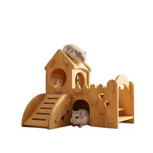 Wood Double Staircase Hamster Hideout House <b>Slide</b> Tunnel Durable Eco-friendly Anti-Chewing Play Structure for <b>Small</b> Pets - Product Image 1