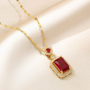 18K vàng mạ thép không gỉ Vòng cổ bông tai vòng Set thời trang <span class=keywords><strong>Red</strong></span> <span class=keywords><strong>Ruby</strong></span> Emerald cắt đá quý Zircon trang sức Set đối với phụ nữ - Product Image 6