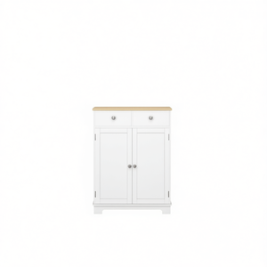 Armoire de rangement de cuisine blanche, style farmhouse, autoportante, avec dessus en bois et deux portes - Product Image 1
