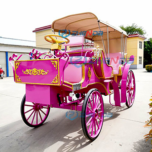 Zhenda <b>Pink</b> Electric Horse Drawn 6-Person Romantic Sightseeing Carriage with Steel <b>Frame</b> and Canopy - Product Image 4
