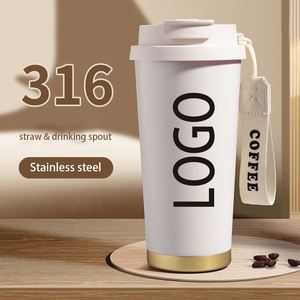316 Stainless Steel Travel Coffee Cup with Bellflower Insulated Vacuum, Dual-Drink <b>Straw</b>, Custom Logo Print Suitable for Daily - Product Image 4