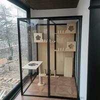 Villa de luxe pour chat, grande cage panoramique en verre et acier inoxydable, enclos extérieur respirant pour l'été, idéal pour le salon