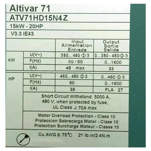 Variador de Velocidad ATV71HD15N4Z Nuevo y Original, ATV71 15kW 20HP 380 a 480V 60.2dB con Filtro, Sin Terminal Gráfico - Product Image 4