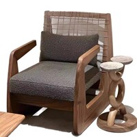 Fauteuil de loisirs vintage en bois massif avec dossier et accoudoirs en corde – Chaise d'appoint pour salon, balcon et bureau à domicile