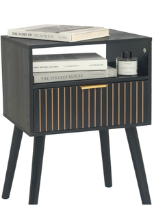 Mesa de Noche Moderna de Mediados de Siglo, de Madera Sólida, con 1 Cajón y Almacenamiento, Color Madera Natural, para Dormitorio y Hotel - Product Image 1