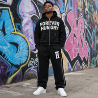Ensemble survêtement QYOURECLO personnalisé avec pantalon évasé et sweat à capuche, effet délavé vintage, imprimé strass, style streetwear automne pour homme